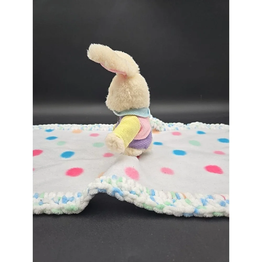 Baby Pastel Crochet Edge Bunny Lovey Blanket‎ Color Block Polka Dot Rabbit